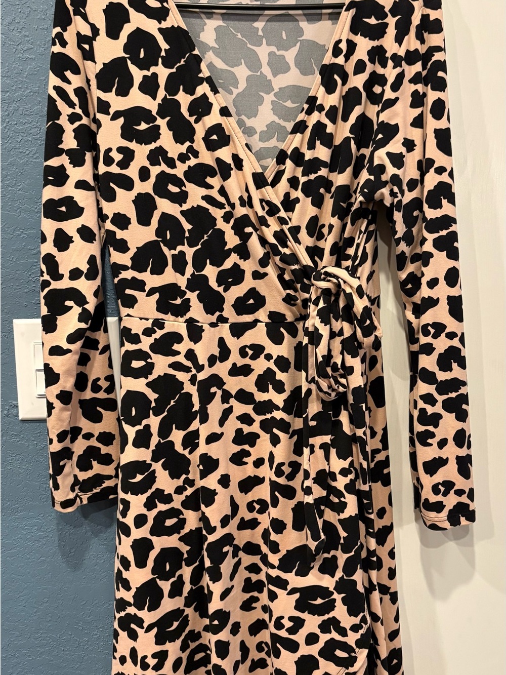 Perfectly Priscilla Wrap Dress in Black and Nude Leopard Print XL